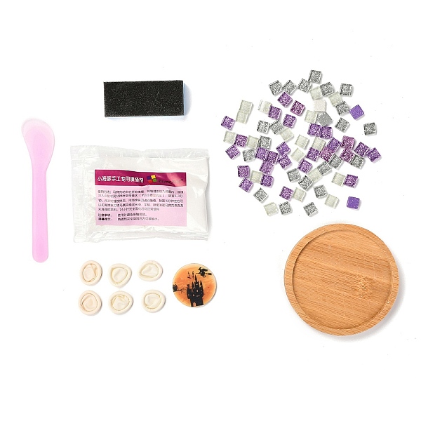 

PandaHall DIY Halloween Theme Mosaic Cup Mat Kits, with Joint Mixture, Finger Disposable Glove, Sponge, Plastic Spoon, Bamboo Cup Mat and...