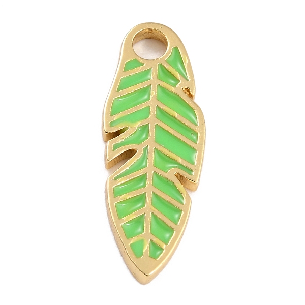 

PandaHall Golden Plated Brass Enamel Pendants, Long-Lasting Plated, Feather, Spring Green, 23.5x8.8x1.8mm, Hole: 2.7mm Brass+Enamel Feather