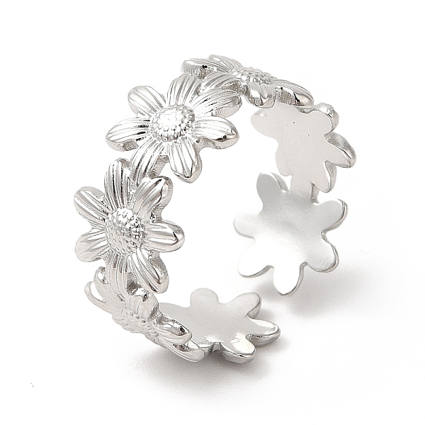 

PandaHall 304 Stainless Steel Sunflower Open Cuff Ring for Women, Stainless Steel Color, US Size 6 1/2(16.9mm) 304 Stainless Steel