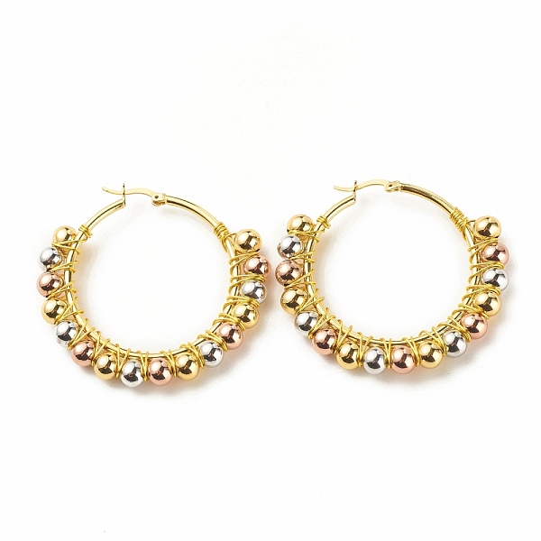PandaHall Real 18K Gold Plated Big Circle Hoop Earrings, Round Beads Wire Wrap Hoop Earrings for Women, Colorful, 48x51x6mm, Pin: 1.4x0.4mm...
