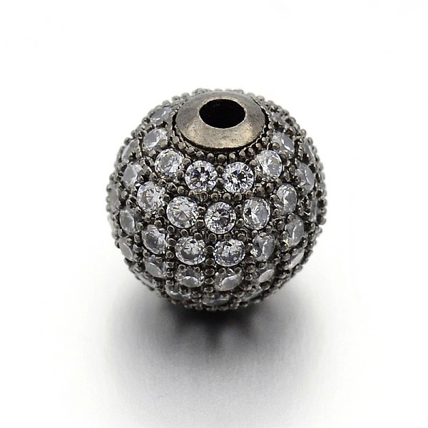

PandaHall CZ Brass Micro Pave Cubic Zirconia Round Beads, Gunmetal, 1/4 inch(6mm), Hole: 1.5mm Brass+Cubic Zirconia Round