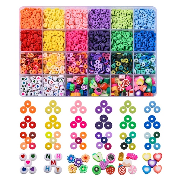 

PandaHall DIY Food Theme Heishi Preppy Bracelet with Letter Making Kit, Including Polymer Clay Disc & Fruit & Food & Heart Beads, Acrylic..., Multicolor