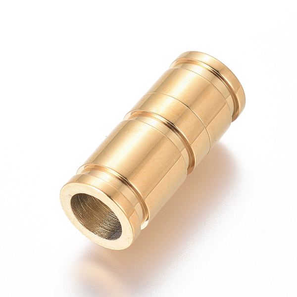 

PandaHall 304 Stainless Steel Magnetic Clasps with Glue-in Ends, Ion Plating (IP), Vacuum Plating, Column, Golden, 21x9mm, Hole: 6mm 304...