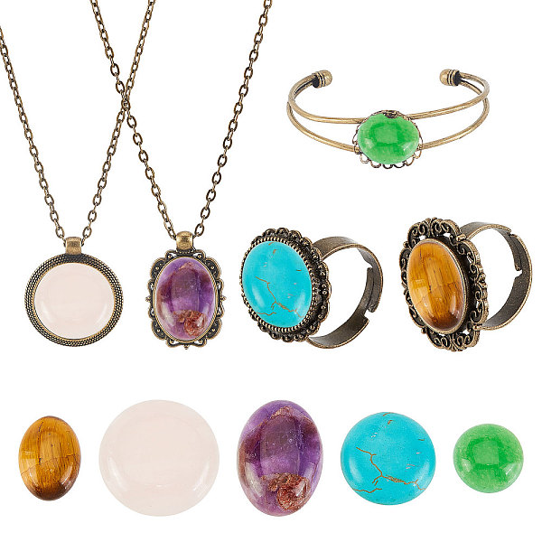 

PandaHall SUNNYCLUE 12pcs DIY Stone Jewelry Cabochon Settings Bezel Bracelet Blanks Healing Chakra Reiki Quartz Energy Gemstone Adjustable..., Multicolor
