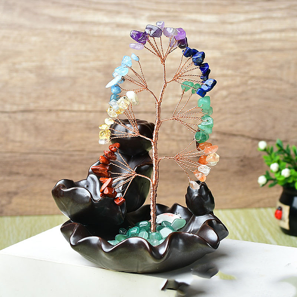 

PandaHall Natural Gemstone Chips Tree of Life Decorations, Backflow Incense Holder with Copper Wire Feng Shui Energy Stone Gift for Women...