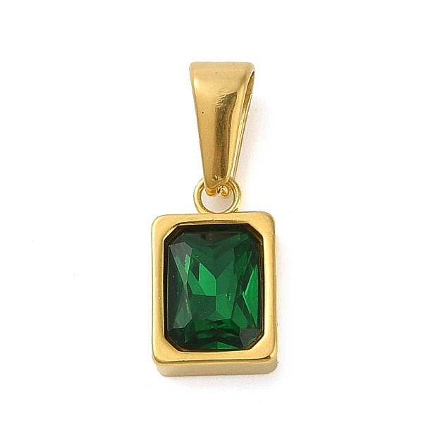 

PandaHall 304 Stainless Steel Pendants Cubic Zirconia, Square, Dark Green, 13x8x4mm, Hole: 7.5x3mm Stainless Steel+Cubic Zirconia Square