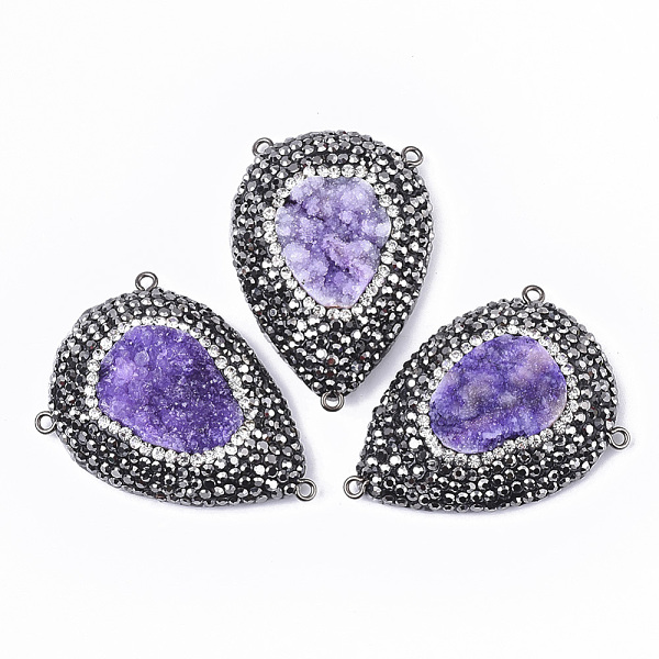 

PandaHall Dyed Natural Druzy Quartz Chandelier Components Links, with Gunmetal Iron Loop, Polymer Clay Rhinestones & PU Leather, Teardrop..., Purple