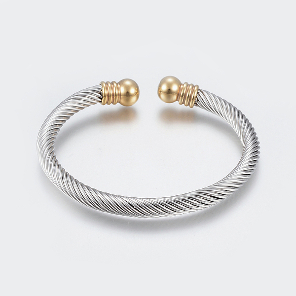PandaHall 304 Stainless Steel Torque Bangles, Cuff Bangles, Round, Golden & Stainless Steel Color, 1/4 inch(0.6cm), Inner Diameter: 2 inch...