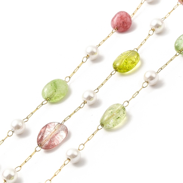

PandaHall Ion Plating(IP) 316 Surgical Stainless Steel Paperclip Chains, with Natural Gemstone Nuggets Beads and Glass Beads, Soldered, Real...