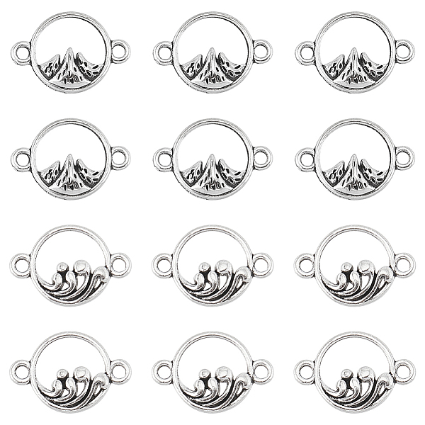 

PandaHall SUNNYCLUE 120Pcs 2 Styles Tibetan Style Alloy Connector Charms, Ring Links with Mountain & Wave, Antique Silver...
