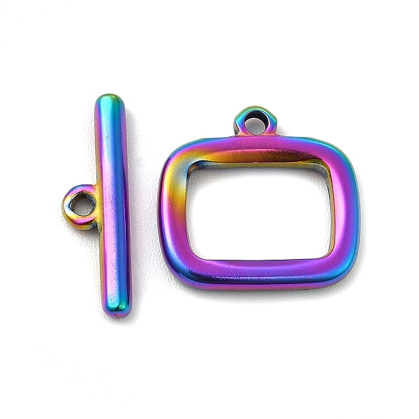 

PandaHall Ion Plating(IP) 304 Stainless Steel Toggle Clasps, Rectangle, Rainbow Color, Rectangle: 13.5x14x2mm, Hole: 1.4mm, 6.5x9.5mm inner...