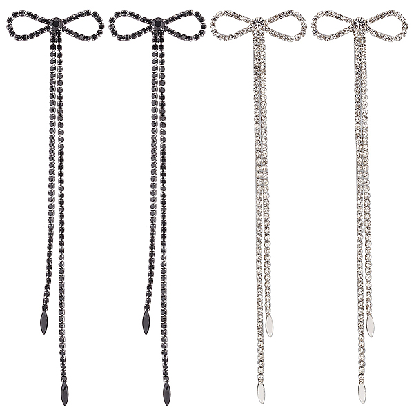 

PandaHall ANATTASOUL 2 Pairs 2 Colors Alloy Bowknot Dangle Stud Earrings with Sterling Silver Pins, Rhinestone Chains Tassel Earrings..., Clear