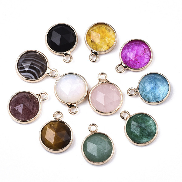 

PandaHall Natural & Synthetic Mixed Gemstone/Glass Charms, with Light Gold Plated Brass Edge and Loop, Half Round/Dome, Faceted, Mixed Color..., Multicolor