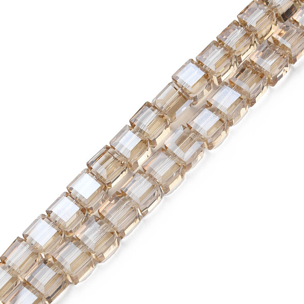 

PandaHall Electroplate Transparent Glass Beads Strands, , Faceted, Cube, Wheat, 7x7x7mm, Hole: 1.4mm, about 100pcs/strand, 26.77 inch(68cm)..., Orange