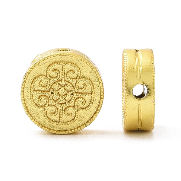

PandaHall Rack Plating Brass Beads, Long-Lasting Plated, Lead Free & Cadmium Free, Flat Round with Flower, Matte Gold Color, 11x4mm, Hole...