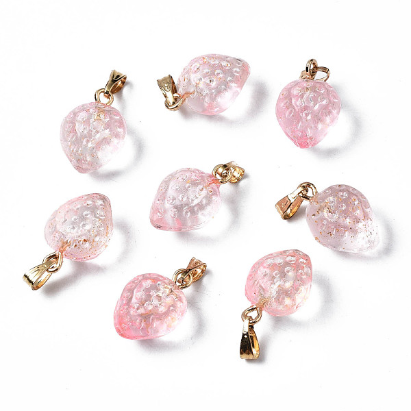 

PandaHall Two Tone Transparent Spray Painted Glass Pendants, with Golden Plated Iron Bails and Gold Foil, Strawberry, Pink, 17~18x11~12x10mm...