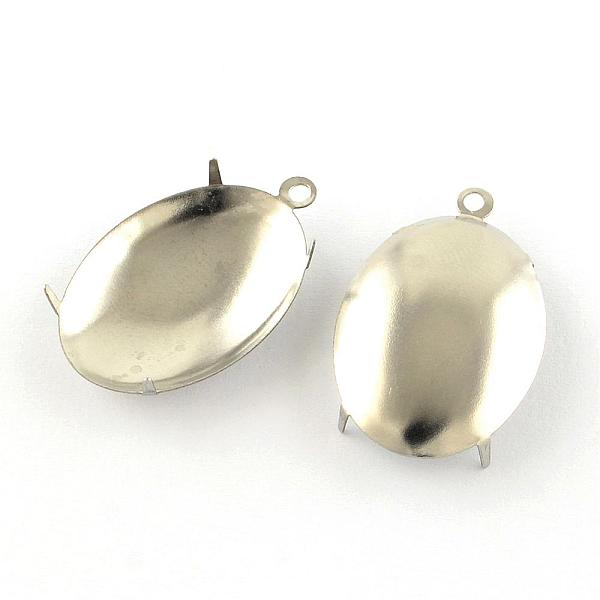 

PandaHall 201 Stainless Steel Pendant Cabochon Settings, Prong Settings, Oval, Stainless Steel Color, Tray: 18x13mm, 21x13x2.5mm, Hole: 1mm...