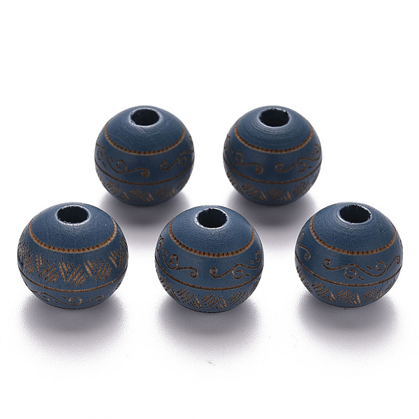 

PandaHall Painted Natural Wood Beads, Laser Engraved Pattern, Round with Leave Pattern, Steel Blue, 16x15mm, Hole: 4mm Schima Wood Round...
