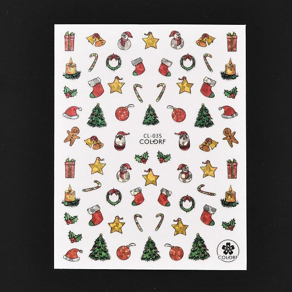 

PandaHall Christmas Theme Self Adhesive Nail Art Stickers, DIY Nail Art Decoration, Santa Claus, 10.2x8cm Plastic Santa Claus Multicolor