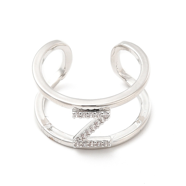 

PandaHall Clear Cubic Zirconia Initial Letter Open Cuff Ring, Platinum Brass Double Line Ring for Women, Lead Free & Cadmium Free, Letter.Z...