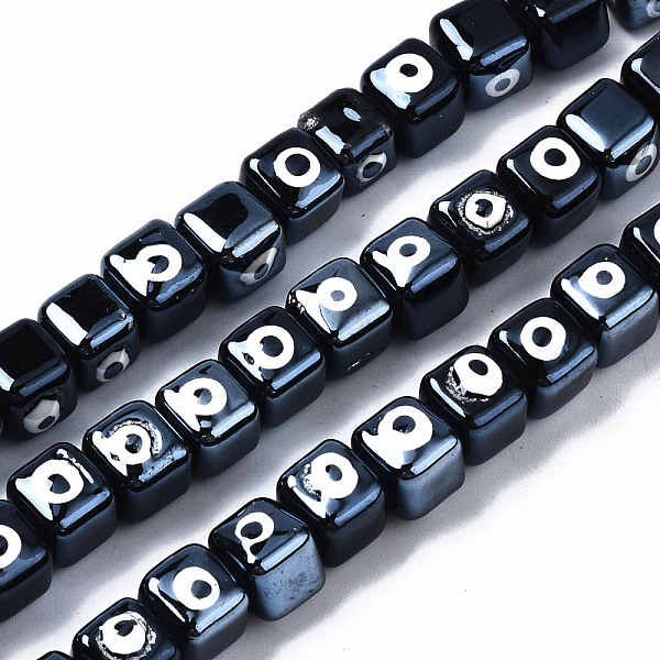 

PandaHall Handmade Porcelain Ceramic Beads Strands, Bright Glazed Porcelain, Cube with Evil Eye, Black, 9.5x8.5x8.5mm, Hole: 1.5mm, about...