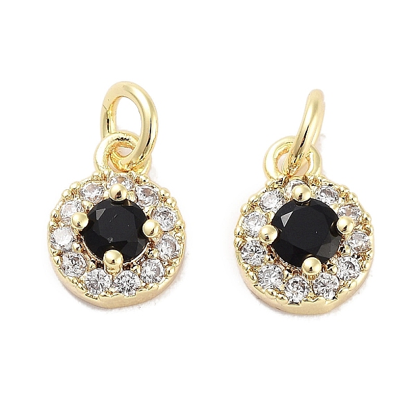 

PandaHall Brass Micro Pave Cubic Zirconia Charms, with Jump Ring, Flat Round, Real 18K Gold Plated, Black, 8x6x3mm, Hole: 2.5mm Brass+Cubic...