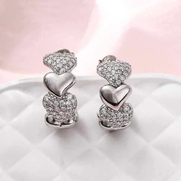 Latón micro pave aretes de circonita cúbica transparente