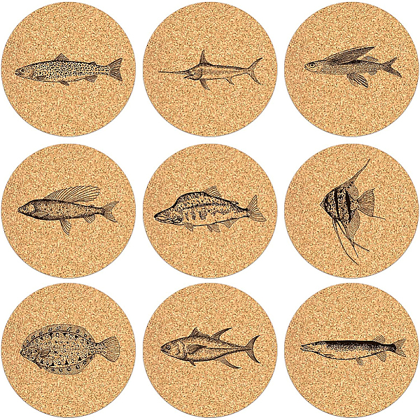 

PandaHall BENECREAT Fish Wooden Coasters Set of 9, 0.2x4inch Fish Pattern Drink Coasters Flat Round Cup Mats for Tea Coffee Cup Mug Home..., Brown