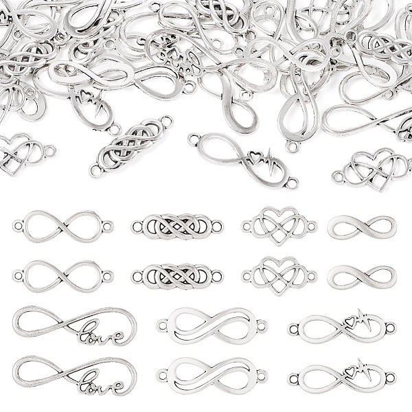 

PandaHall 42Pcs 7 Styles Tibetan Style Alloy Connector Charms, Infinity Links, Antique Silver, 8~37.5x10~33.5x1~3mm, Hole: 1.8~7mm...