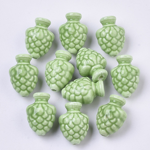 

PandaHall Handmade Porcelain Beads, Bright Glazed Porcelain Style, Pine Cone, Yellow Green, 19x14x12mm, Hole: 2mm Porcelain Food Green