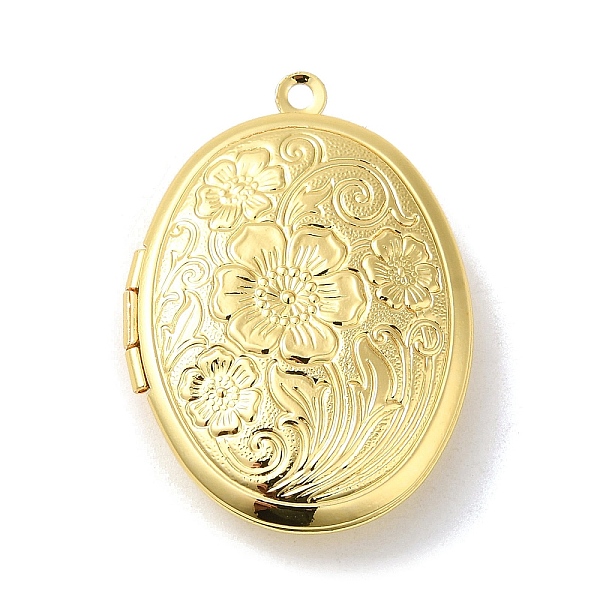 

PandaHall Rack Plating Brass Locket Pendants, Photo Frame Charms for Necklaces, Long-Lasting Plated, Oval with Flower Charm, Real 18K Gold...