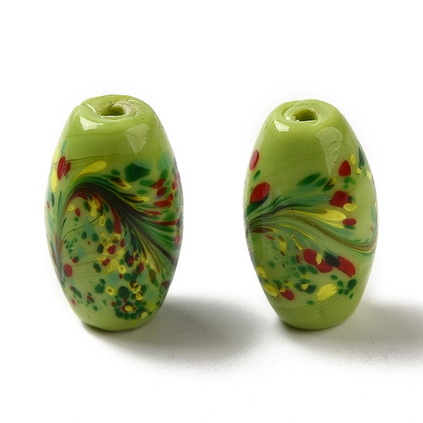 

PandaHall Handmade Lampwork Beads, Barrel, Yellow Green, 24.5x14.5mm, Hole: 1.6mm Lampwork Oval