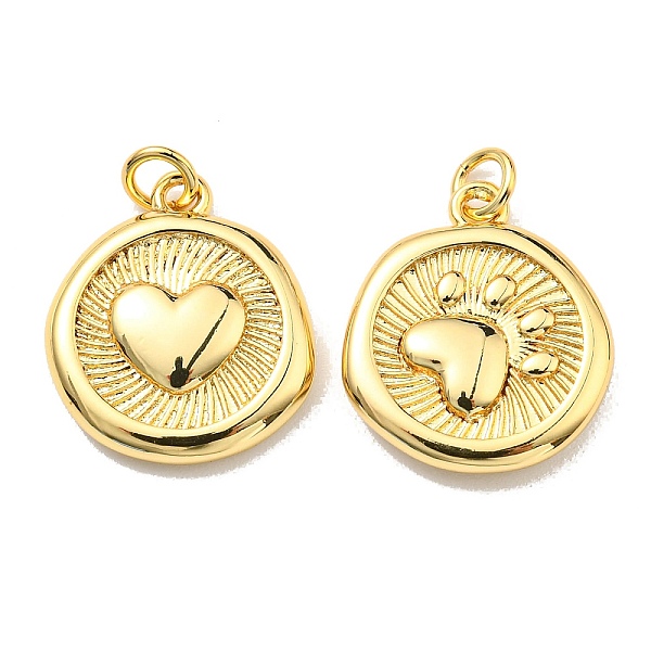 

PandaHall Rack Plating Brass Pendants, with Jump Ring, Lead Free & Cadmium Free, Long-Lasting Plated, Flat Round with Heart & Paw Print...
