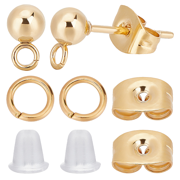 

PandaHall CREATCABIN 80Pcs 18K Gold Plated Ball Stud Earring Post Stainless Steel Earring Studs with Loop Butterfly Ear Back Set...