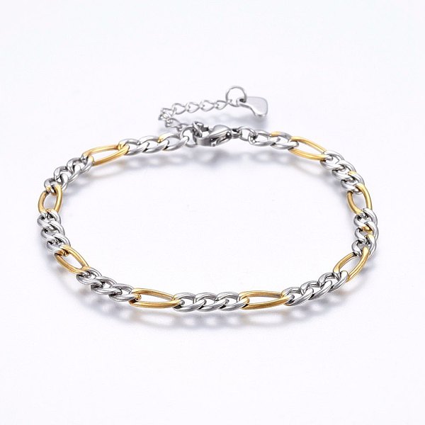 

PandaHall 304 Stainless Steel Figaro Chain Bracelets, with Lobster Claw Clasps, Golden & Stainless Steel Color, 7-1/2 inch(19cm), 4.5x1.2mm...