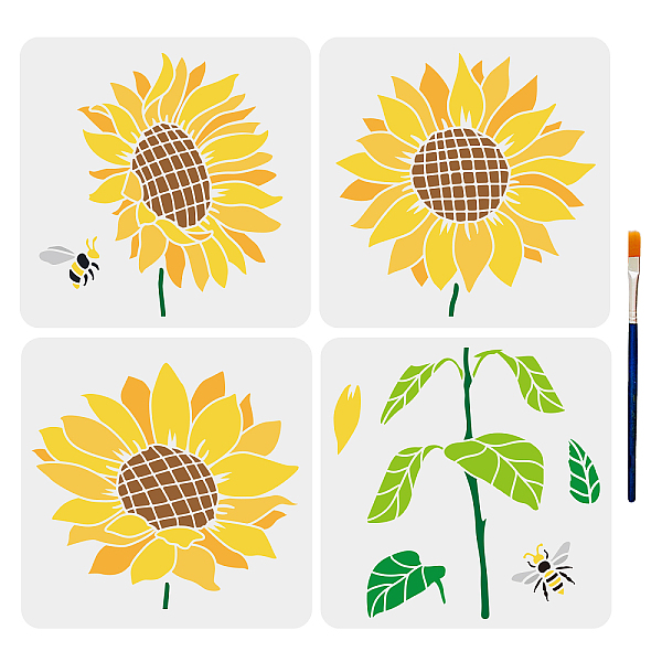

PandaHall MAYJOYDIY US 1 Set PET Hollow Out Drawing Painting Stencils, with 1Pc Art Paint Brushes, Sunflower Pattern, Painting Stencils...