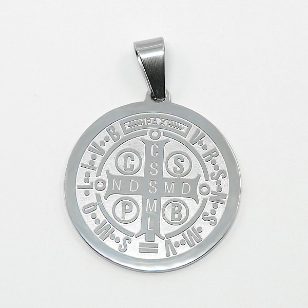 

PandaHall Trendy Necklace Findings Flat Round with San Benito 304 Stainless Steel Pendants, Stainless Steel Color, 33x30x1.5mm, Hole: 8x5mm...