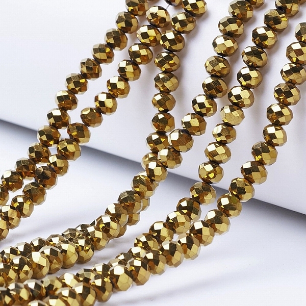 

PandaHall Electroplate Transparent Glass Beads Strands, Full Plated, Faceted, Rondelle, Golden Plated, 3x2mm, Hole: 0.8mm, about...