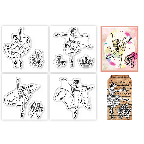 

PandaHall GLOBLELAND 4Pcs Mini Ballet Lady Clear Stamps for DIY Scrapbooking Elegant Ballet Silicone Stamp Seals Transparent Stamps for...
