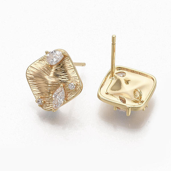 

PandaHall Brass Clear Cubic Zirconia Stud Earring Findings, with Loop, Nickel Free, Rhombus, Real 18K Gold Plated, 13x12.5mm, Hole: 1.2mm...