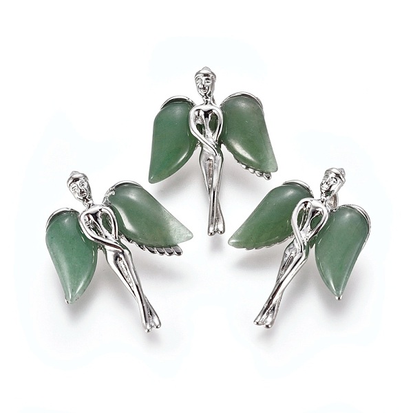 

PandaHall Natural Green Aventurine Pendants, with Platinum Tone Brass Findings, Angel, 34x23x8mm, Hole: 5x3mm Green Aventurine Angel & Fairy