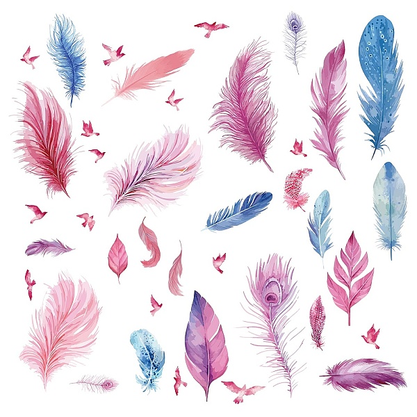 PandaHall CRASPIRE 8 Sheets Feather Wall Stickers PVC Waterproof Self Adhesive Wall Decals Removable Rectangle for Window Decor Clings...