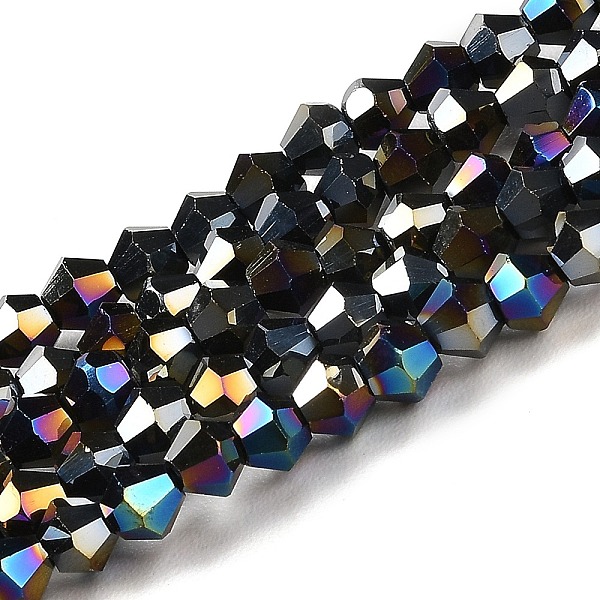 

PandaHall Transparent Electroplate Glass Beads Strands, AB Color Plated, Faceted, Bicone, Black, 3.5mm, about 113~115pcs/strand, 36~36.5cm...