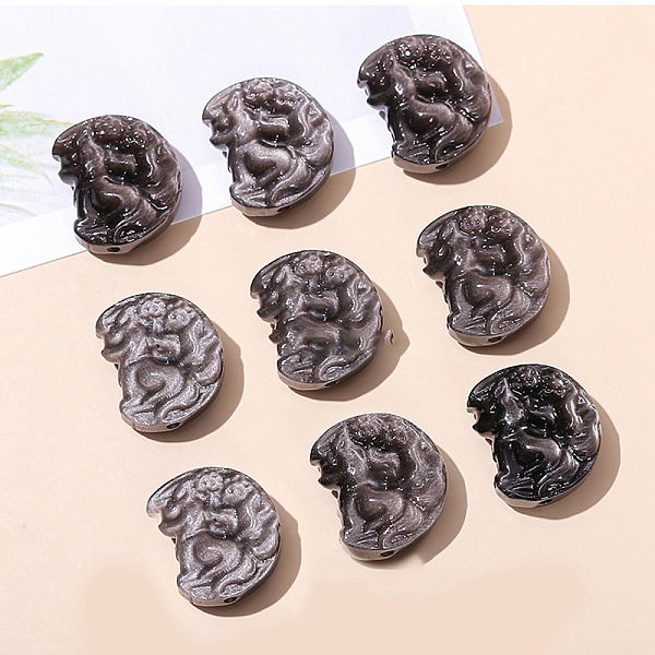 

PandaHall Natural Silver Obsidian Beads, Fox, 20x17x8mm Obsidian Fox