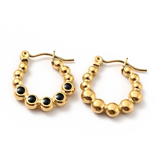 Ion Plating(IP) 304 Stainless Steel Round Beads Wrap Hoop Earrings With Enamel For Women