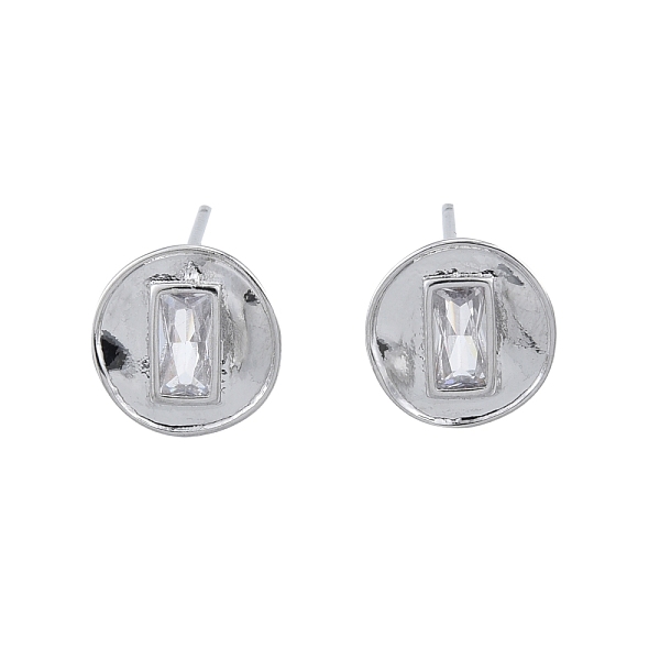 

PandaHall Brass Clear Cubic Zirconia Stud Earring Findings, with Vertical Loops, Flat Round with Rectangle, Platinum, 11.2x10.8mm, Hole...