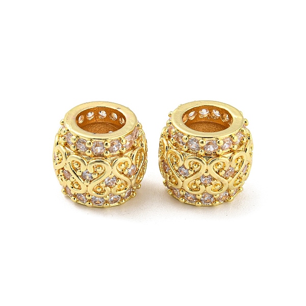 

PandaHall Brass Micro Pave Cubic Zirconia European Beads, Large Hole Beads, Long-Lasting Plated, Lead Free & Cadmium Free, Barrel with Heart...