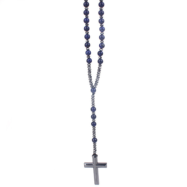 Collana Con Perle Di Rosario In Lapislazzuli Naturali