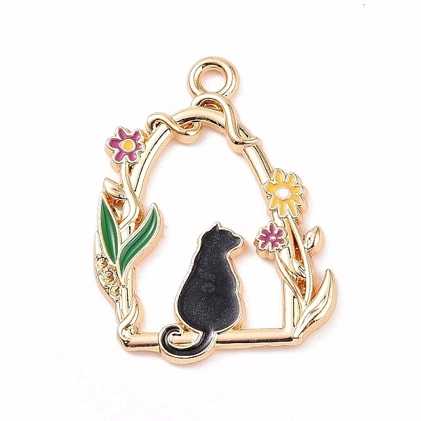 

PandaHall Alloy Enamel Pendants, Golden, Arch with Cat Charm, Black, 27x20x1.5mm, Hole: 2mm Alloy+Enamel Cat Shape Black