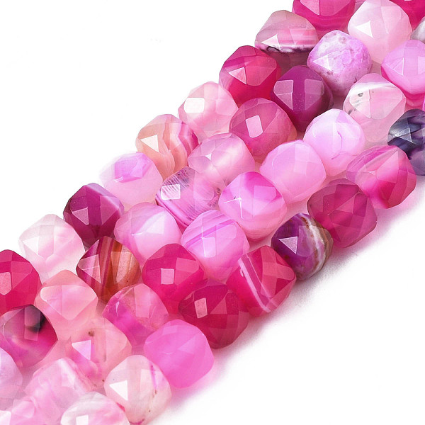 

PandaHall Natural Banded Agate/Striped Agate Beads Strands, Faceted, Dyed, Cube, Hot Pink, 5~6x5~6x5~6mm, Hole: 1mm, about 61pcs/strand...
